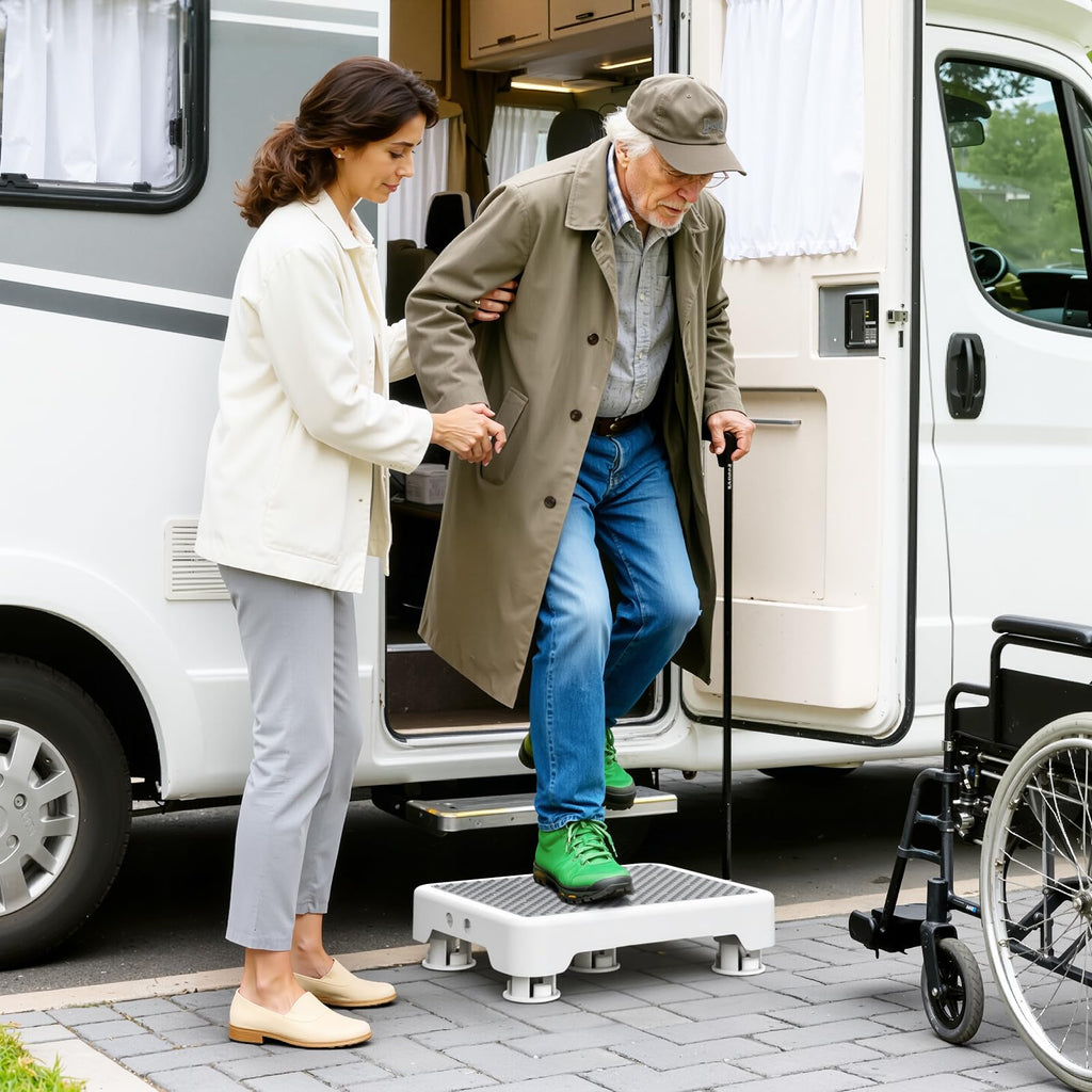 SOYO Mobility One Step Stool, Heavy Duty Indoor Outdoor Non-Slip Small Step Platform Assistive Device for Adult Elderly, Standing Support and Step Riser for Car, Bed, Door, Stair, Bathroom, White-Gray