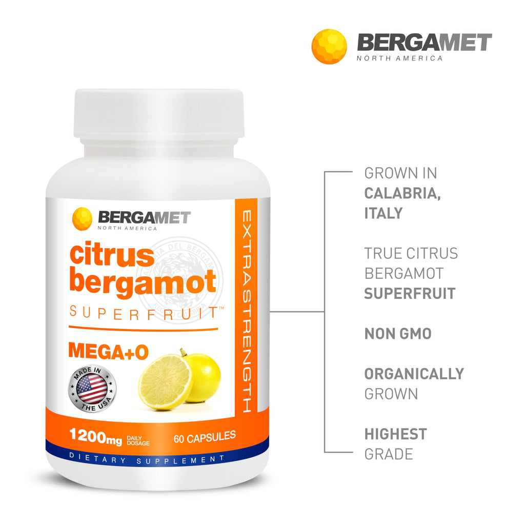 BergaMet Citrus Bergamot Supplement, 170:1 Extract, 1200mg per Serving, 80% Polyphenols, Italian Citrus Bergamot, 180 Capsules, 3 Months, Made in the USA