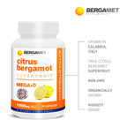 BergaMet Citrus Bergamot Supplement, 170:1 Extract, 1200mg per Serving, 80% Polyphenols, Italian Citrus Bergamot, 180 Capsules, 3 Months, Made in the USA