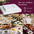 [60 PCS] Square Plastic Plates for Party | White Disposable Plastic Plates