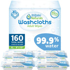 Inspire Naturals 99.9% Water Based Wet Wipes For Adults | Plastic Free Adult Wipes Extra Large Unscented | Disposable Washcloths For Adults Incontinence Body Wipes Elderly (99.9% Water 160 Ct)