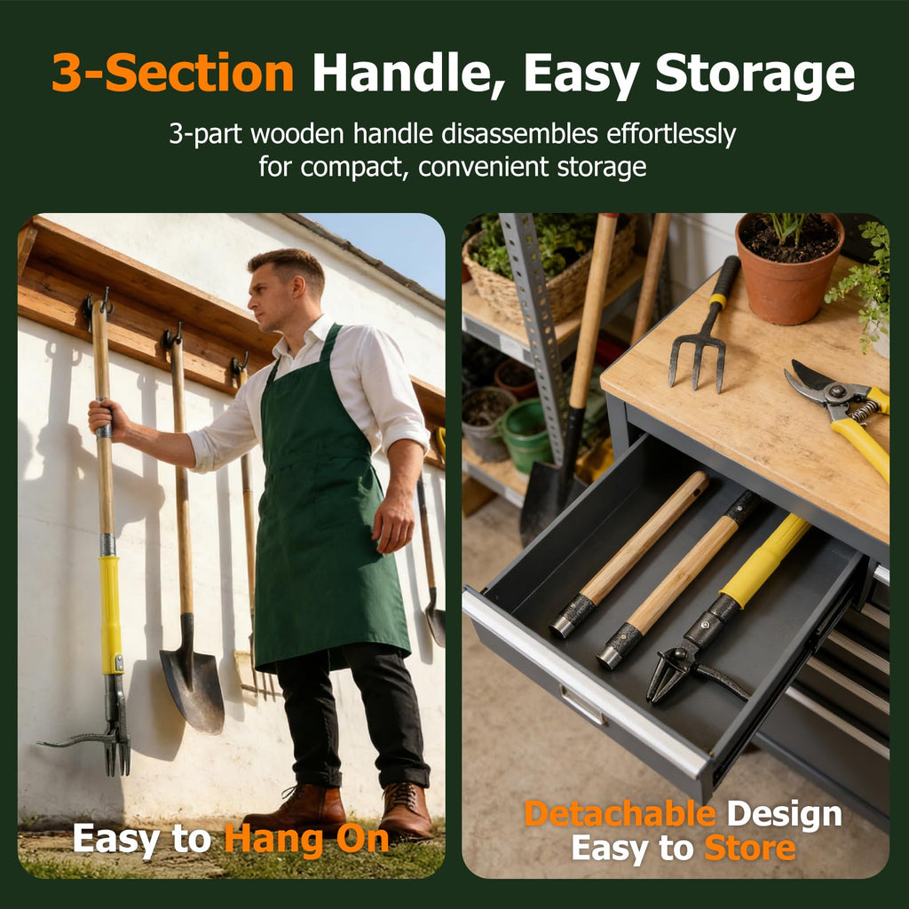 Weed Puller Tool Stand Up with Slide-Release Ejection, Reinforced Steel Weeder with 3-Section Long Handle, No-Touch Cleaning for Lawn & Garden, Heavy Duty No Bend Weeding Tool for Dandelions, Thistles
