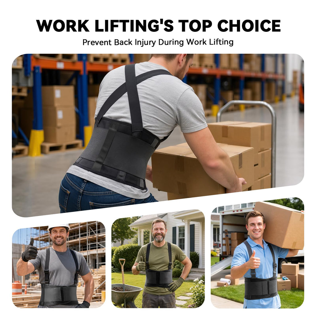 SOLOEVER Work Back Brace for Men & Women, Adjustable Lower Back Support Belt for Sciatica, Herniated Disc, Pain Relief, Moving Warehouse Heavy Lifting Safety & Protection (Black, XX-Large)