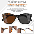 SKYOLUY Premium Bifocal Reading Sunglasses for Women, Retro Cateye Sun Readers UV400 Protection, Classic Shades Black & Tortoise (1 Black & 1 Tortoise, 2.00)