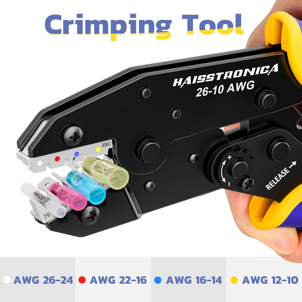 haisstronica Wire Stripper and Crimper Set, AWG 26-10 for Heat Shrink