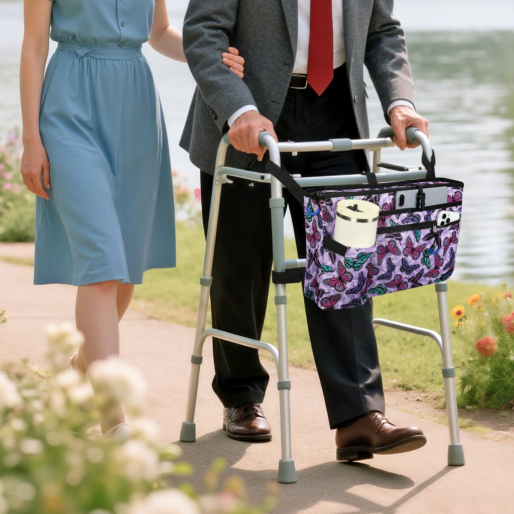 ZHCHG Walker Bag with Cup Holder, Walker Accessories for Seniors Detachable, Foldable Walker Basket with Big Capacity, Best Gift- Purple (Not Fit Rollator Walkers)