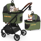 PAWZIDEA Pet Stroller 4 in 1, Foldable Cat Stroller with Detachable Carrier for Small Medium Dogs & Cats, Escape-Proof No-Zip Canopy, Lightweight Portable Travel Crate & Car Seat Combo, Storage Basket
