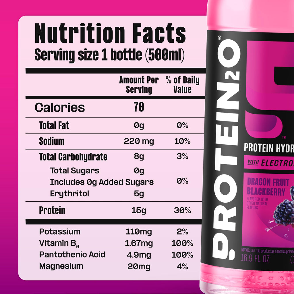 Protein2o Hydration Drink - 2-in-1 Liquid Clear Whey Protein Isolate and Electrolyte Drink - 15g Protein, Vitamins B5, B6 - Post-Workout Recovery - 16.9 Fl Oz - 12 Count Flavor Fusion Variety Pack