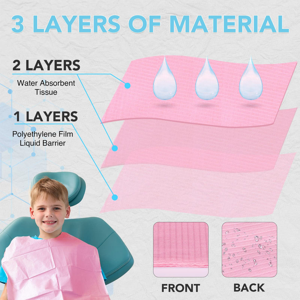 320 Pack Disposable Dental Bibs 13"x18", 3-Ply Waterproof Tattoo Bibs Sheet for Nail Salon, Dental Clinic, Feeding, Tattoo Shop (Pink)