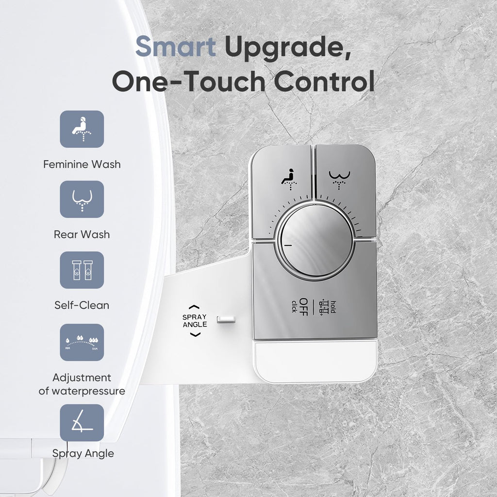 Vestomeli Upgrade Bidet Attachment for Toilet Seat, Adjustable Angle Dual Nozzle, Self-Cleaning, Non-Electric Bidet Attachment for Rear & Feminine Wash, Controllable Fresh Cold Water Pressure