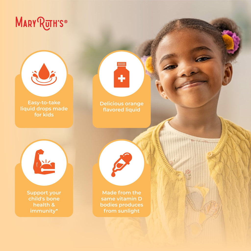 MaryRuth Organics USDA Organic Vitamin D3 Liquid Drops for Kids | 640 IU Vitamin D3 Per Serving | Kids Immune Support & Bone Health Supplement | Formulated for Ages 4-13 | 0.5oz | 30 Servings