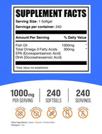 BulkSupplements.com Fish Oil 1000mg Softgels - Fish Oil Supplements, Omega 3 Supplements - Gluten Free, 1 Softgel per Serving, 240 Count (Pack of 1)