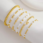 Turandoss 18K Gold Plated Beaded Initial Bracelet for Women Jewelry Gifts
