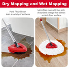 Hezane Mop Heads Replacement Compatible with O-Cedar EasyWring 1-Tank System, Includes 2 Microfiber + 2 Chenille Refills + 1 Scrub Brush + 1 Spin Mop Base for Hard Floor Cleaning