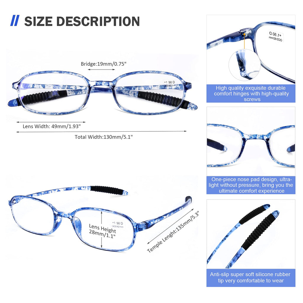 AQWANO 4 Pack Computer Reading Glasses Blue Light Blocking Lightweight TR90 Flexible Frame UV Protection Readers for Women Men +2.5