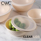 COOK WITH COLOR Mixing Bowls with Lids - 12 Piece Plastic Nesting Bowls Set includes 6 Prep Bowls and 6 Lids, Non Slip Bottom and Embossed Design - Microwave Safe (Cream)