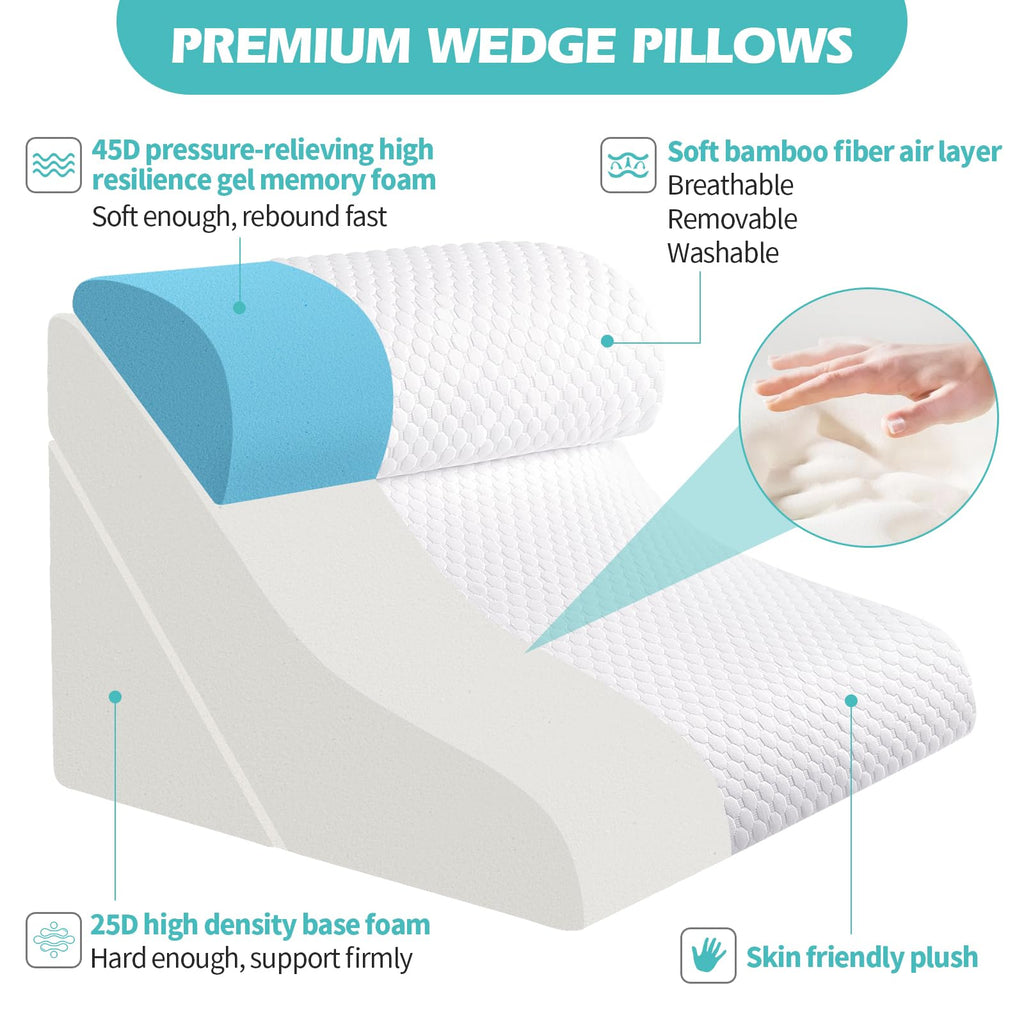Simpledad Wedge Pillow for Sleeping, Orthopedic Bed Wedge Pillow Set, 15-in-1 3PCS Adjustable Memory Foam Wedge Pillows Post Surgery, 9 &16 & 20 inches Height 3-in-1 Incline Wedges Pillows