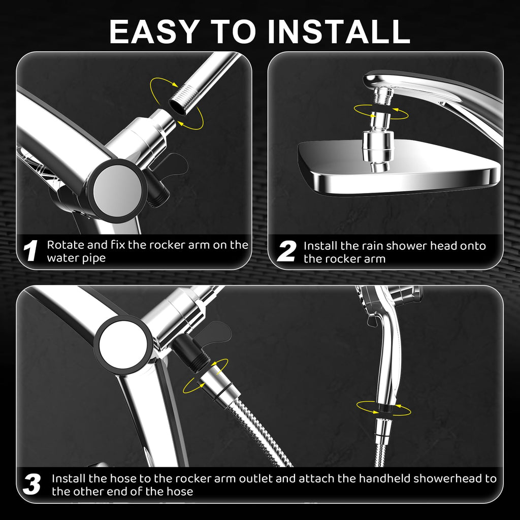 Rain Shower Head with filtered Handheld High Pressure rainfall Shower Heads with Handheld Spray Combo Adjustable one-piece stand daul shower head Built-in Magnetic Docking and Power Jets