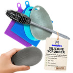 Silicone Dish Scrubber Sponges (5-Pack) - Dual-Sided Silicone Scrubbers and 1 Bottle Stick Brush - Food Grade Kitchen Scrubbers for Dishes - BPA-Free Sponges