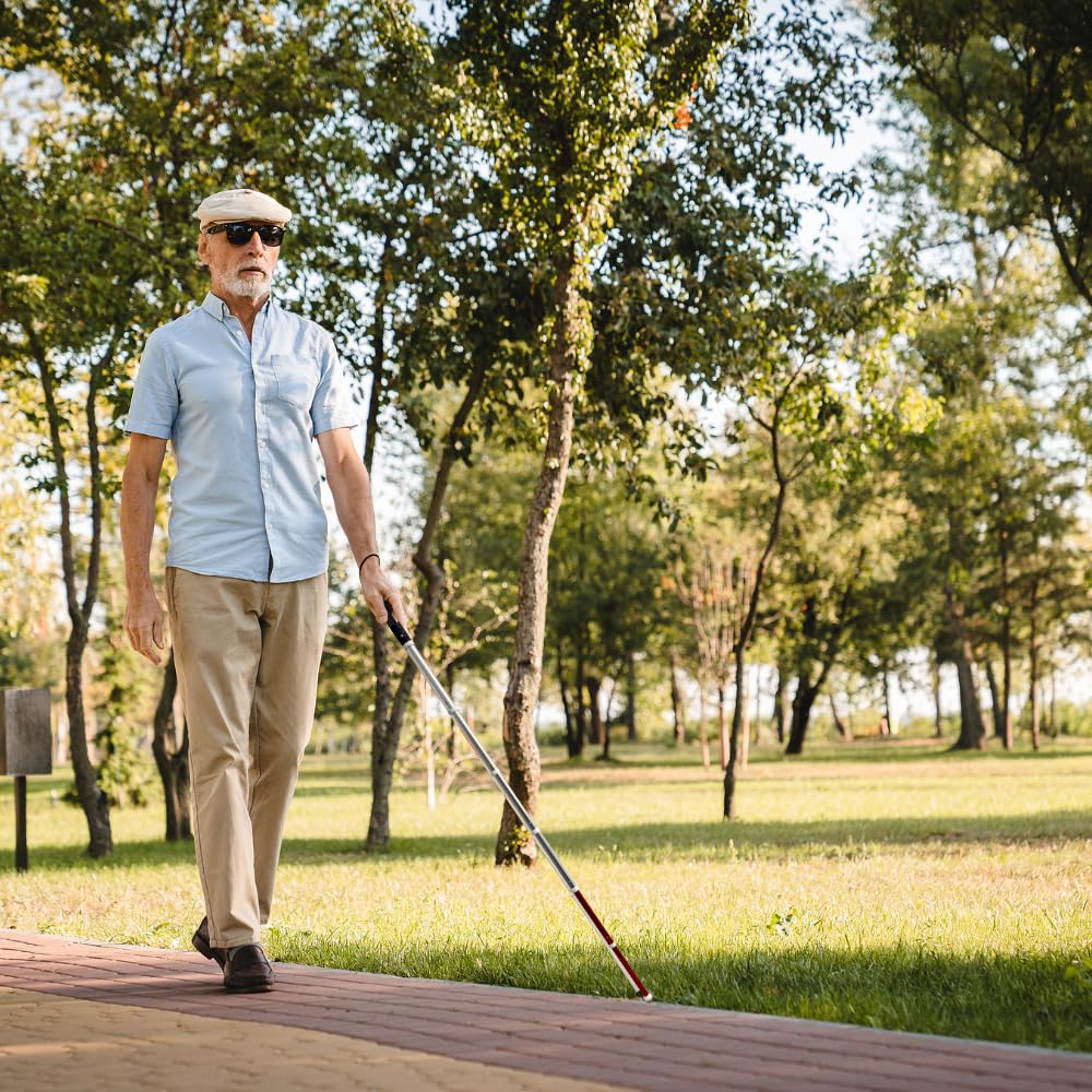 Aisenth Telescopic Retractable White Cane for Blind-Foldable Mobility Stick with Wrist Strap&Storage Pouch,Non-Slip Sweat-Absorbent Handle,Fixed Alloy Tip|Lightweight Portable Blind Walking Cane Stick