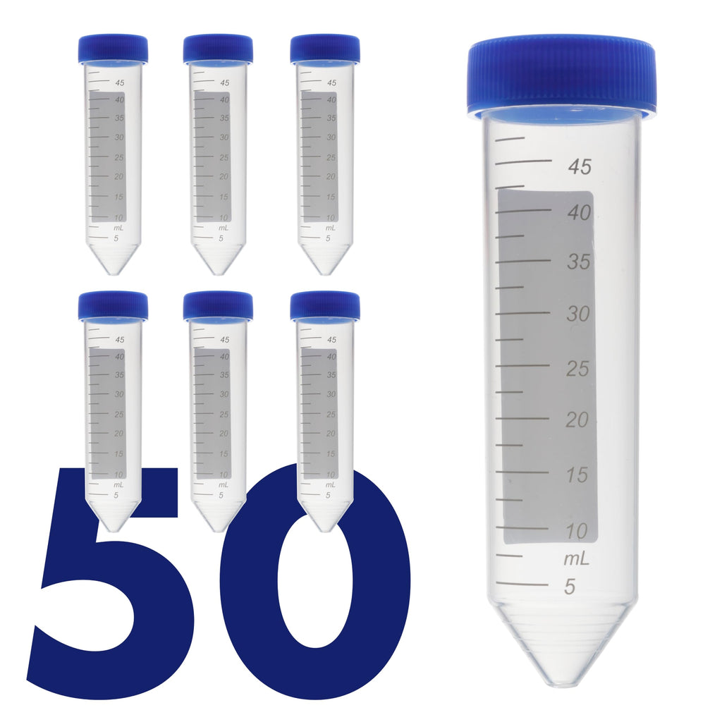 Kashi Scientific 50mL Screw-Cap Conical Centrifuge Tubes, Sterile Transparent Test Tubes with Printed Graduation and Write-on Spot [50mL, 50]