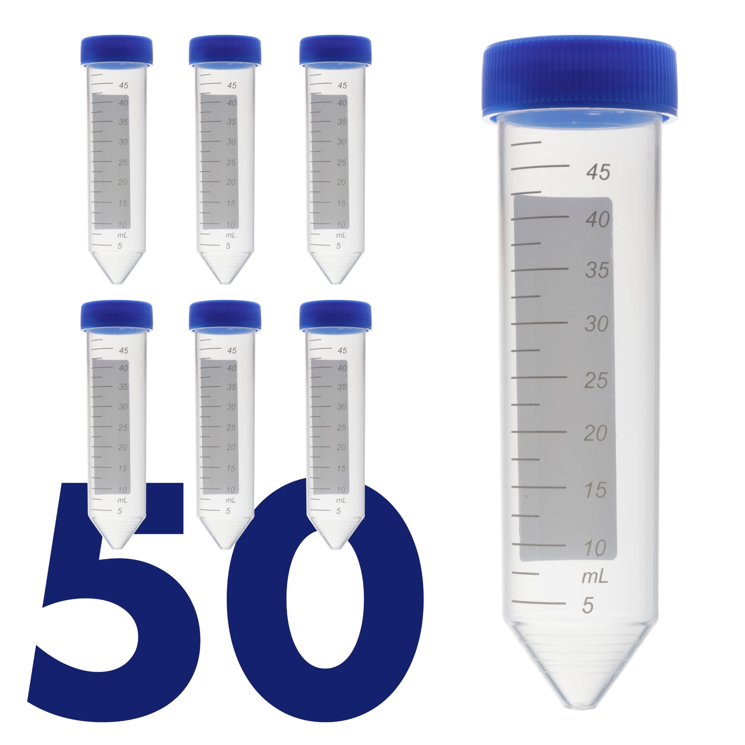 Kashi Scientific 50mL Screw-Cap Conical Centrifuge Tubes, Sterile Transparent Test Tubes with Printed Graduation and Write-on Spot [50mL, 50]