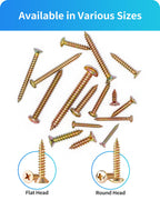 DIVANC 560Pcs 304 Stainless Steel Zinc Plated Self Tapping Screws Assortment Set, M3/M4/M5/M6 Flat Head & Round Head Self Tapping Screws Assortment Set, Phillips Drive Wood Screw Assortment Kit (Gold)