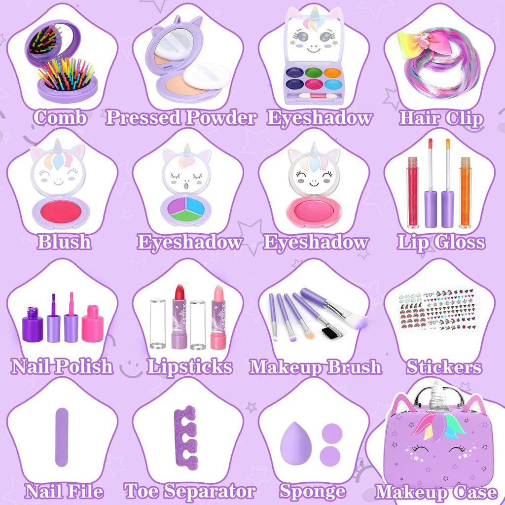 Heaning Kids Washable Makeup Girl Toys - Real Make up Set for Kid Children Princess Dress Up Pretend Play Christmas Birthday Gifts Toys for Girls 3 4 5 6 7 8 9 10 11 12 Year Old