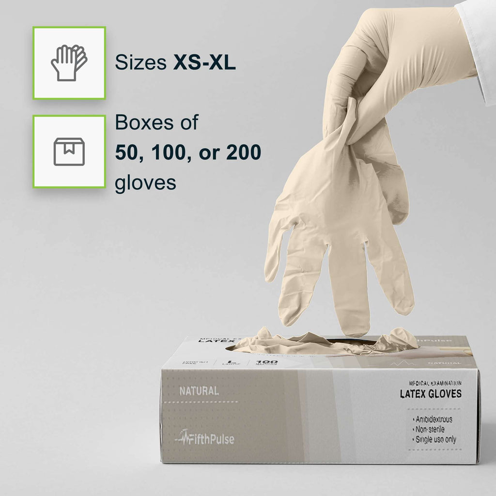 FifthPulse Medical Examination Latex Gloves X Large - 100 Count - Powder Free - Extra Thick 4.5 Mil - Natural Color - Non Sterile Disposable Gloves