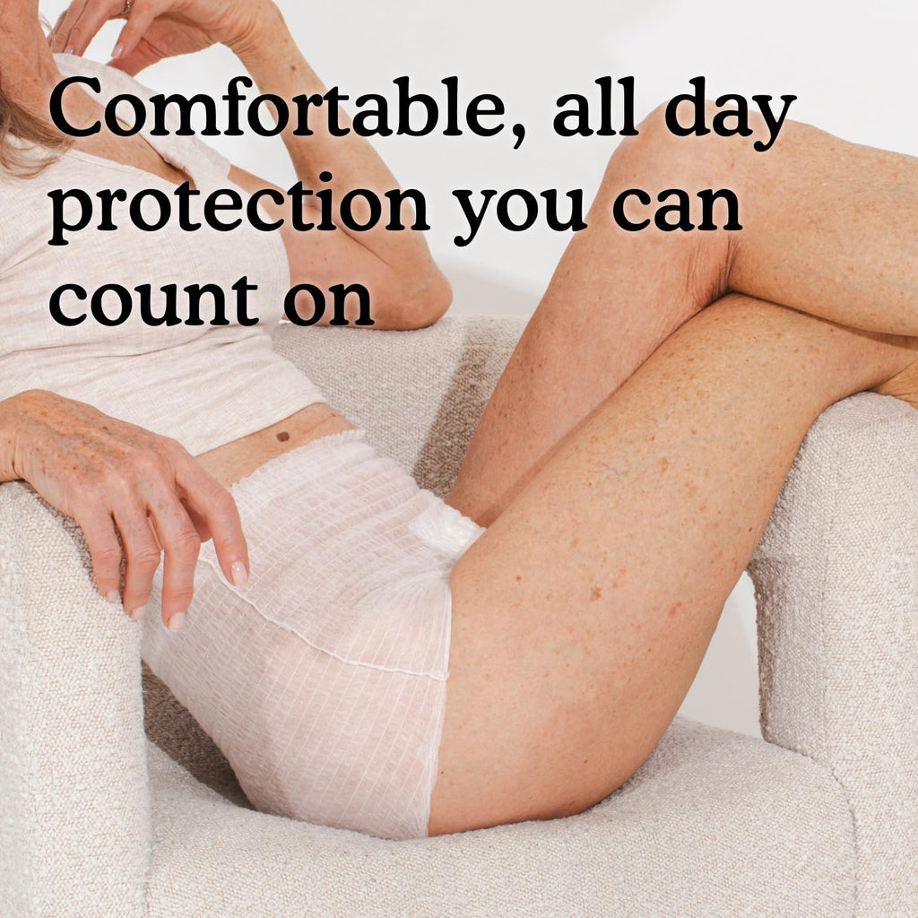 Because Adult Incontinence Underwear for Sensitive Skin - Women - Premium Overnight Disposable Briefs, Anti Odor - White, Small/Medium - Absorbs 6 Cups - 64 Count (4 Packs of 16)