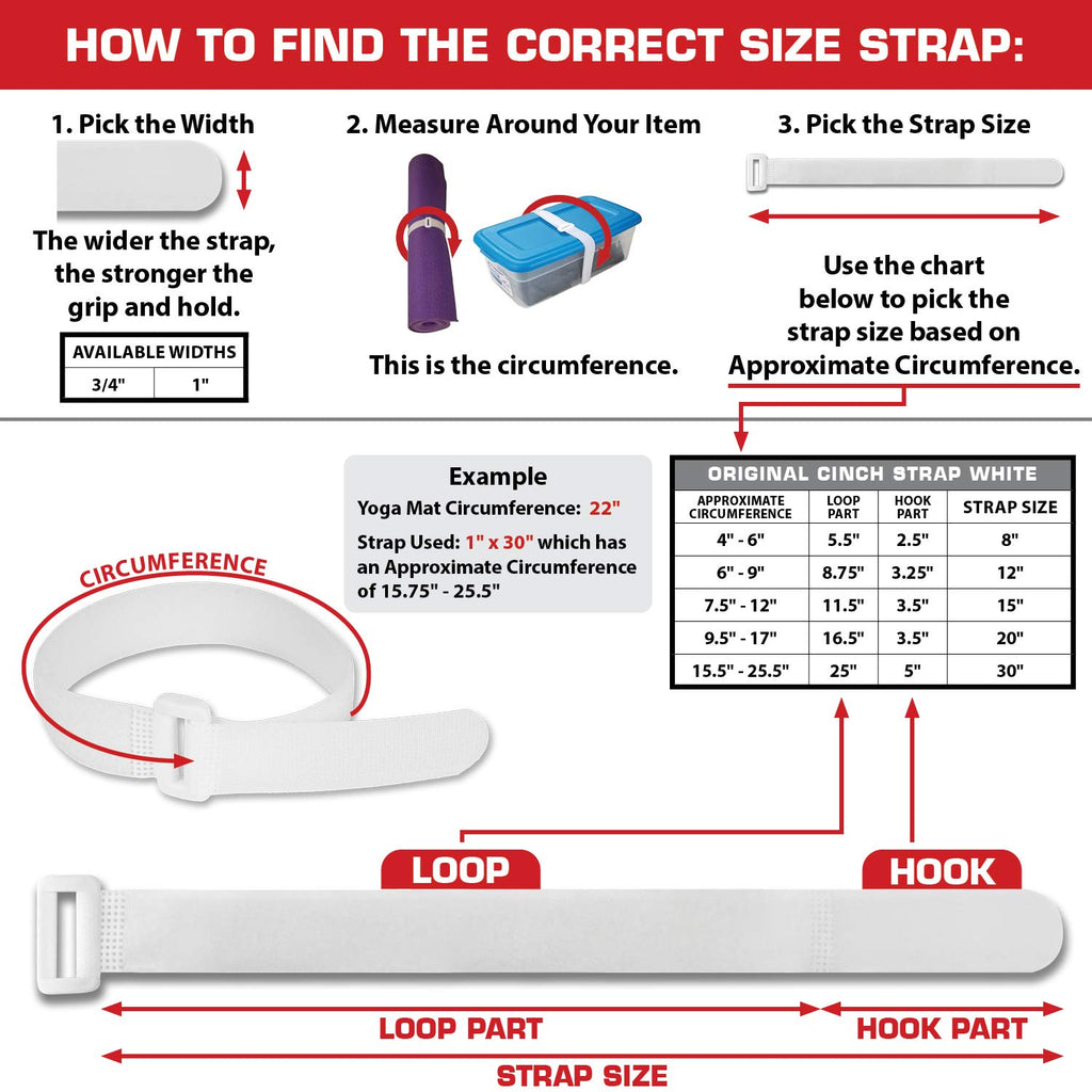 Reusable Cinch Straps 1" x 15" - 12 Pack, Multipurpose Quality Hook and Loop Securing Straps (White) - Plus 2 Free Bonus Reusable Cable Ties