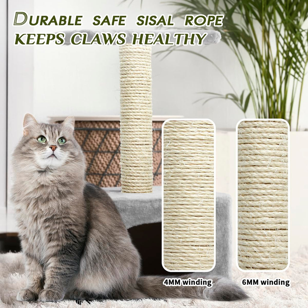 Natural Sisal Rope 1/4 Inch 6mm 98-Feet for Cat Scratching Post Tree Tower Replacement Repair and Replace, DIY Hemp Twine Rope for Cat Scratching Furniture Window Perch and Crafts Gardening