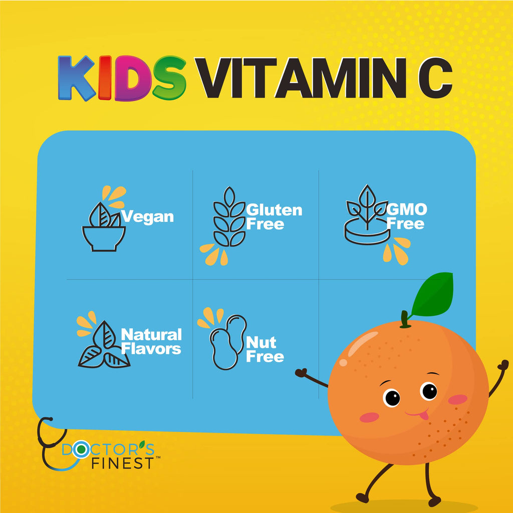 Doctors Finest Vitamin C Gummies for Kids – Vegan, GMO Free & Gluten Free – Great Tasting Orange Flavor Pectin Chews – Kids Dietary Supplement – 250mg of Vitamin C – 90 Jellies [45 Doses]