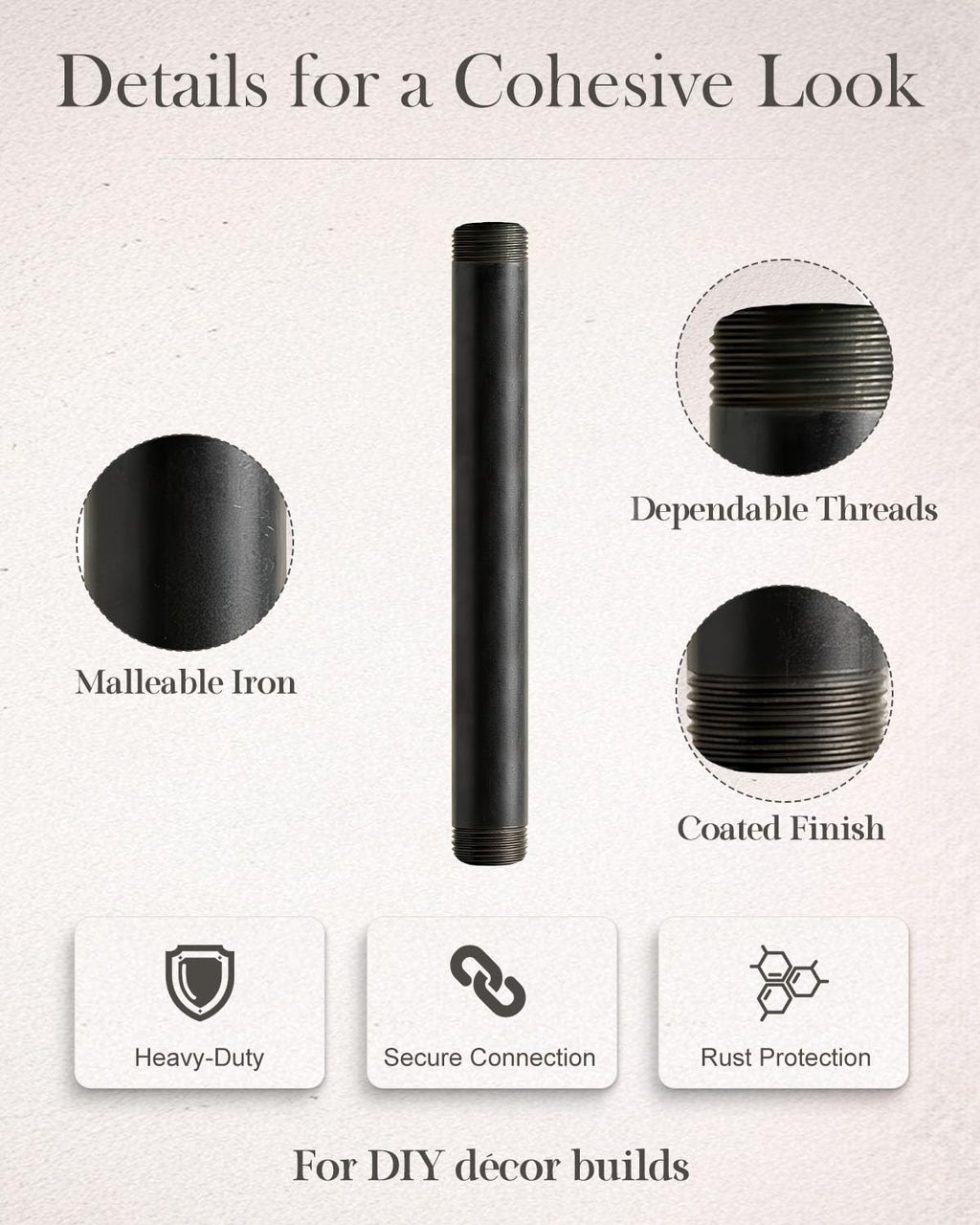 Niubid 10 Pack 3/4 Inches x 8 Inches Black Malleable Steel Nipples Fitting, DIY Steampunk Industrial Vintage Style.