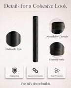 Niubid 10 Pack 3/4 Inches x 8 Inches Black Malleable Steel Nipples Fitting, DIY Steampunk Industrial Vintage Style.