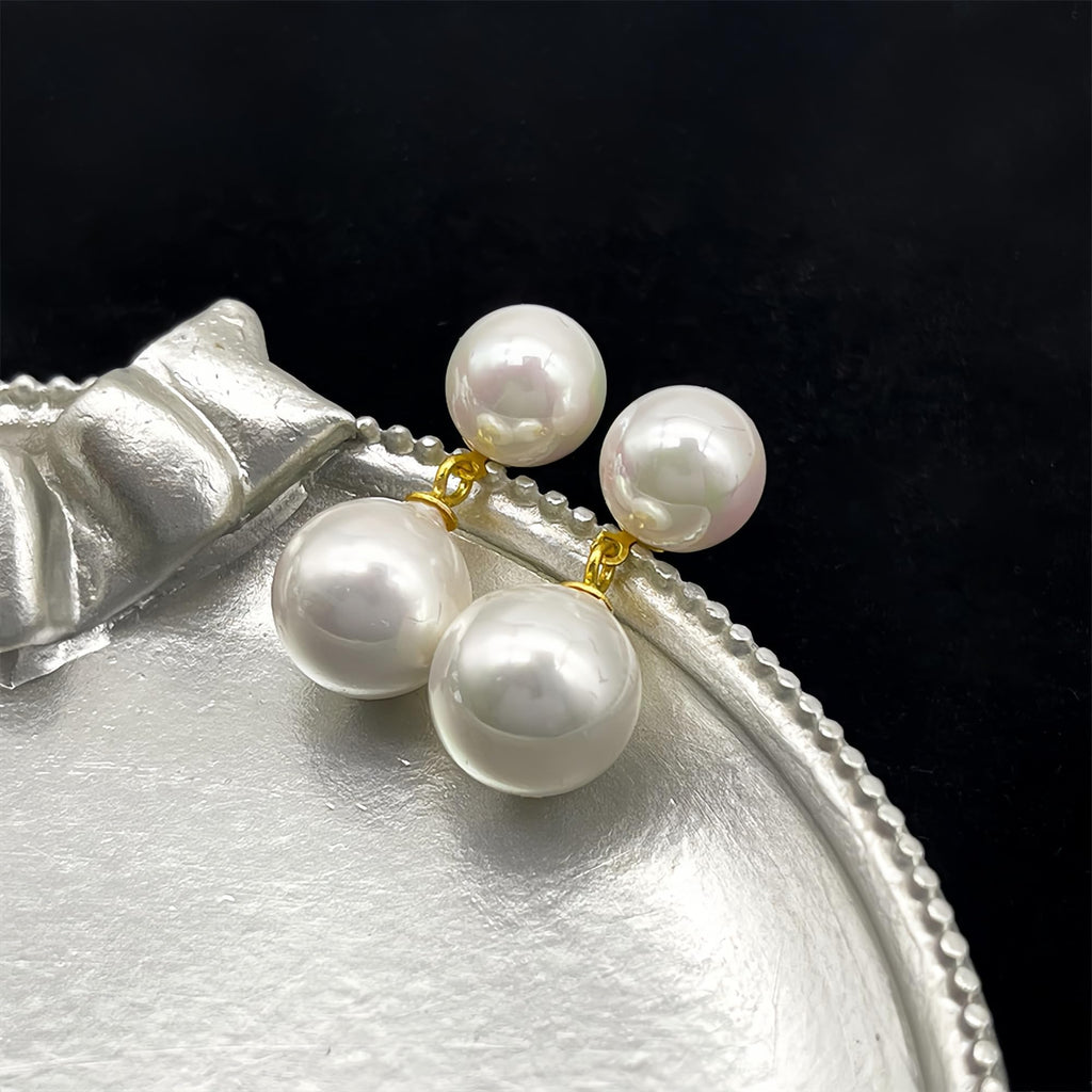 IPEPPY Double Pearl Drop Earrings for Women 925 Sterling Silver (Gold)