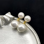 IPEPPY Double Pearl Drop Earrings for Women 925 Sterling Silver (Gold)