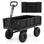 Goplus 880lbs Heavy Duty Garden Cart, Metal Utility Wagon Cart with Removable Oxford Cloth Liner & Mesh Sides, 10" Pneumatic Tires, 180° Rotating Handle for Yard, Lawn