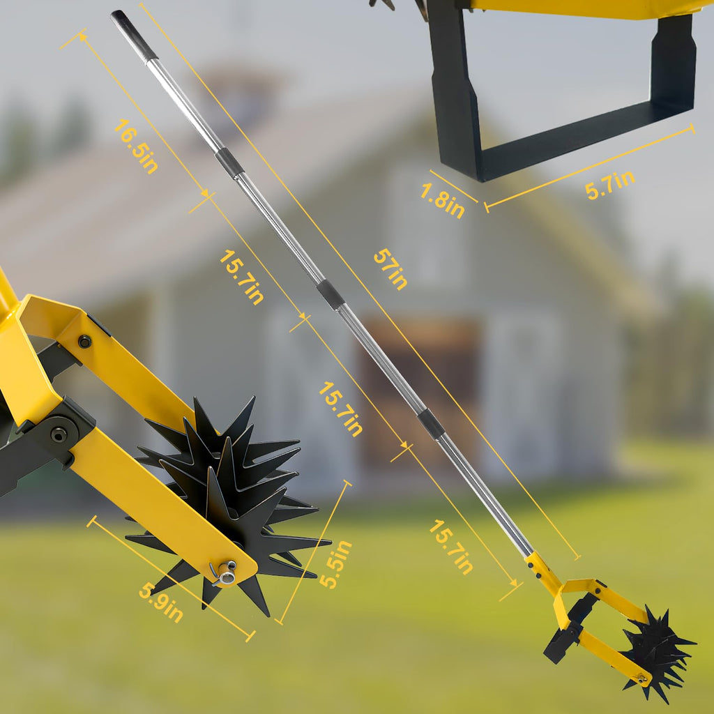 2-in-1 Garden Rotary Cultivator Tool Adjustable Handle Lawn Tools Hand Rotary Tiller for Loosening Soil and Lawn Care, Reseeding Grass, Weeder, Soil Mixing, Manual Yard Tiller