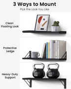 BAYKA Wall Mounted Floating Bathroom Shelves, Wood Wall Shelf for Bathroom Essentials & Decor, Space-Saving Display & Organizer (Black, Set of 4)