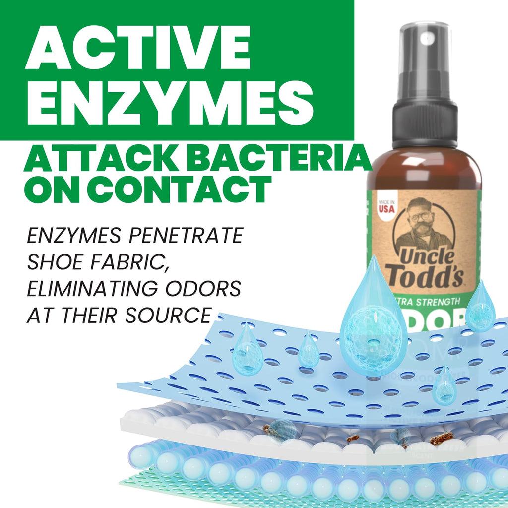 Uncle Todd's Odor Stomp Shoe Deodorizer 2-Pack - Proven & Powerful Enzyme Shoe Spray for Odor Elimination in All Footwear