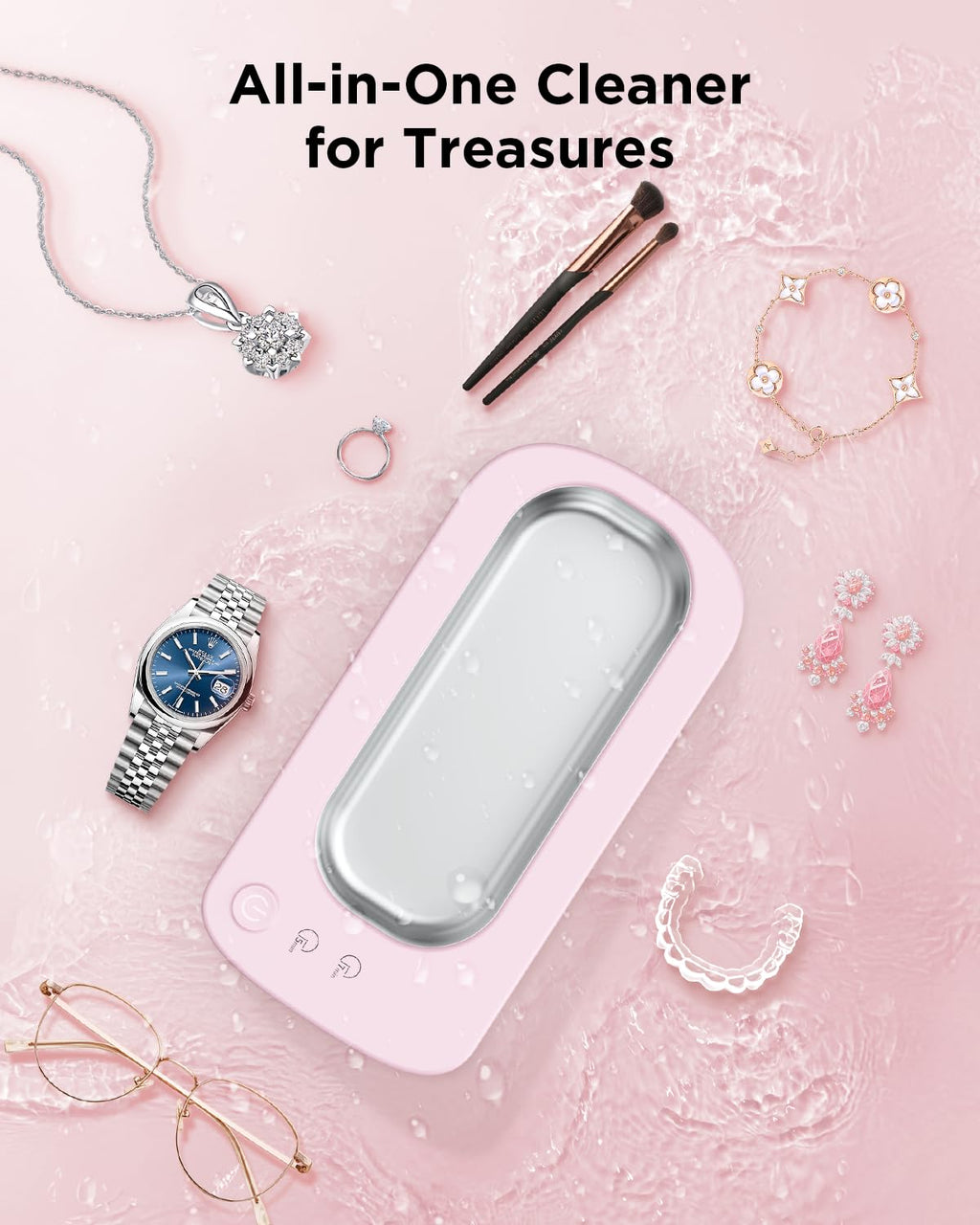 OSLTWI Ultrasonic Jewelry Cleaner Machine: 48KHz Ultra Sonic Cleaner for Jewelry,Eyeglass,Rings,Watch Band,Dentures,with Dual Cleaning Modes,350ML 304 Stainless Steel Tank,Gift for Wife,Mom,Daughter