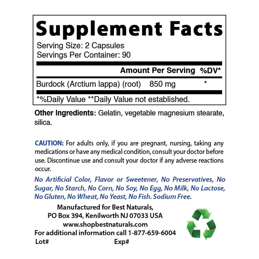 Best Naturals Burdock Root 425 mg 180 Capsules (180 Count (Pack of 3))