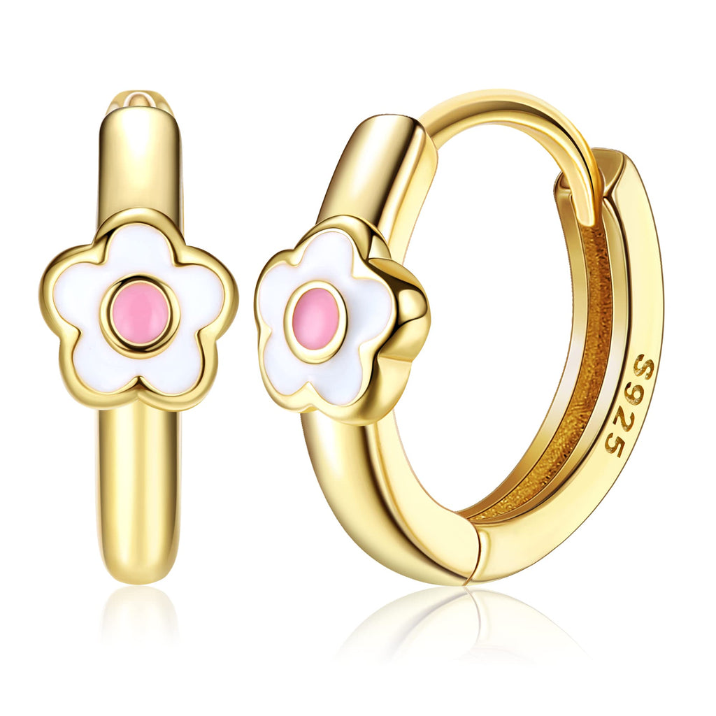 MILACOLATO 925 Sterling Silver Flower Hoop Earrings for Toddler Women, Pink