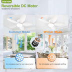 ZOEYON Small Ceiling Fan with Light - 35 Inch Flush Mount Ceiling Fan with Lights and Remote, Low Profile Ceiling Fans with 5 Reversible Blades, 6 Wind Speeds, White Ceiling Fans for Bedroom