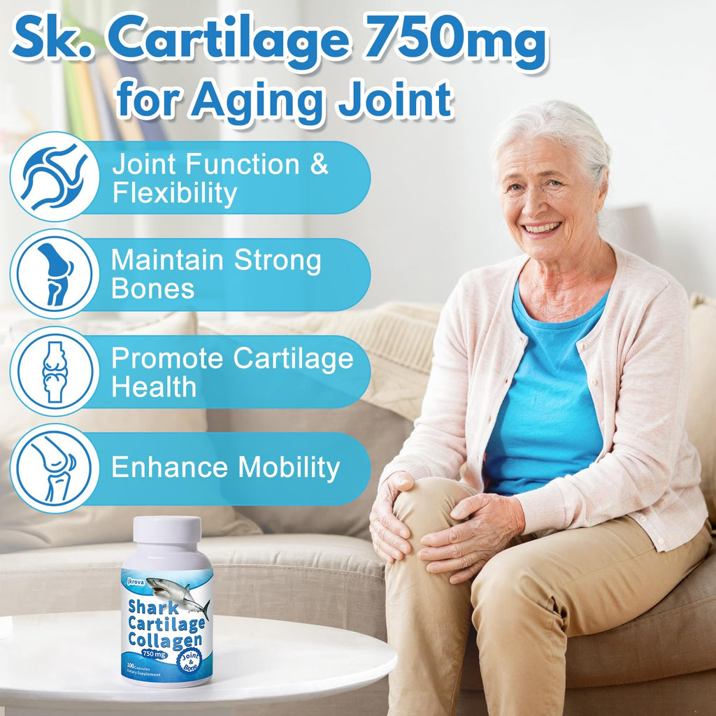Euphea Cartilage, with Cartilage 750mg, Glucosamine & Collagen, Great for Seniors & Athletes, 100 Capsules