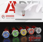 APIELE 16mm Latching Push Button Switch 12V On Off Stainless Steel with LED Angel Eye Head for 0.63" Mounting Hole with Wire Socket Plug Self-Locking(Red)