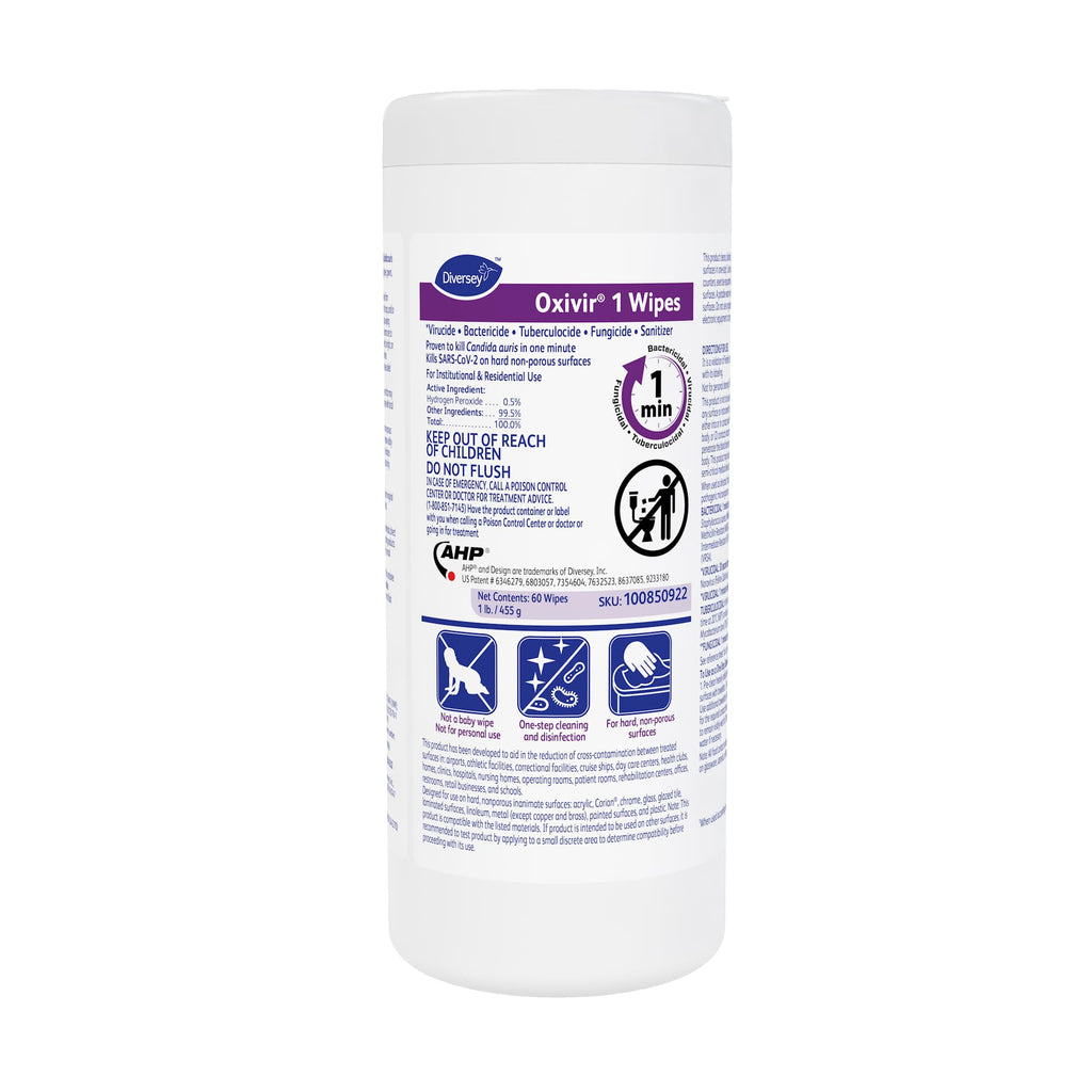 Oxivir Diversey 1 Disinfectant Peroxide Wipes, Medium, 60 Wipes