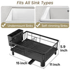 SNTD Dish Drying Rack for Small Kitchen Counter, 11" W x 15" L, Black