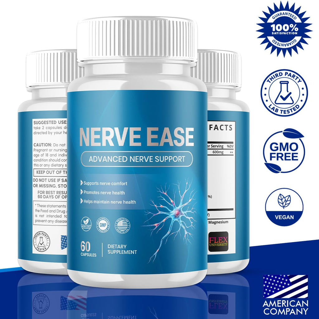 (5 Pack) Nerve Ease Capsules, NerveEase Pills with All Natural Ingredients, Advanced Overall Health and Wellness Vitamin Supplement Formula for Maximum Strength Multivitamins Support (300 Capsules)